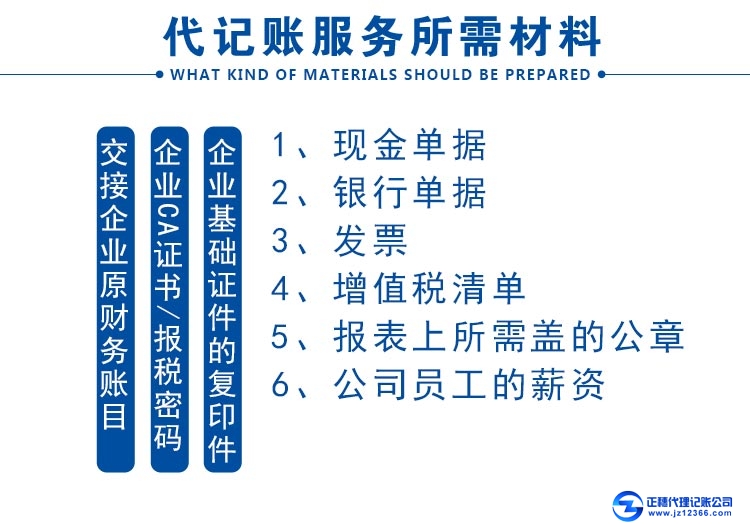 代理记账所需材料