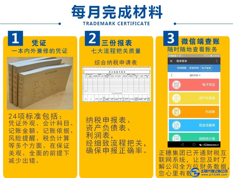 代理记账每月完成材料